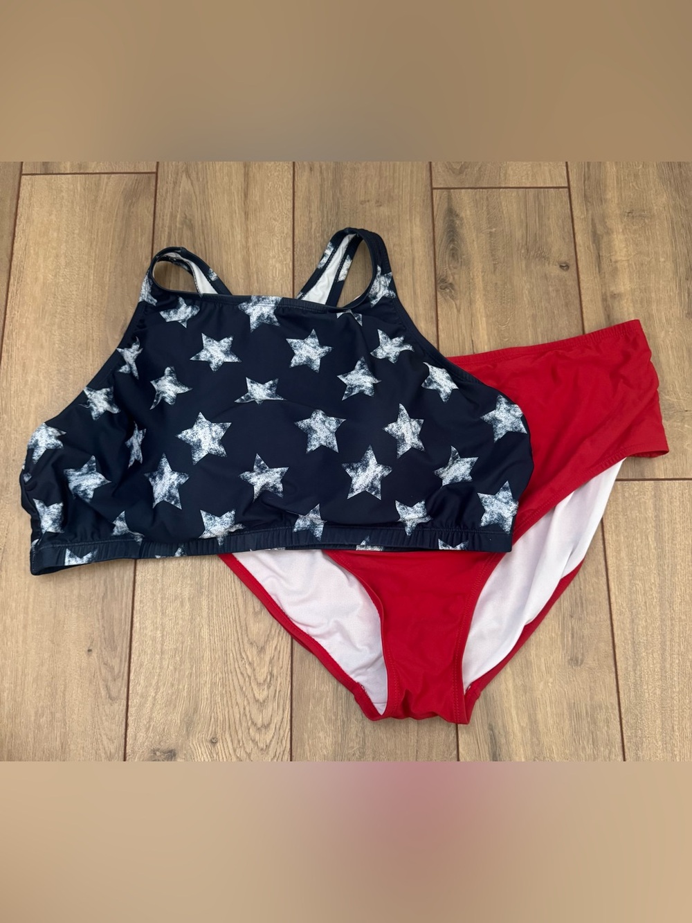 Women’s Navy Star Tankini Top and Red Bikini Bottom -  Swim Set